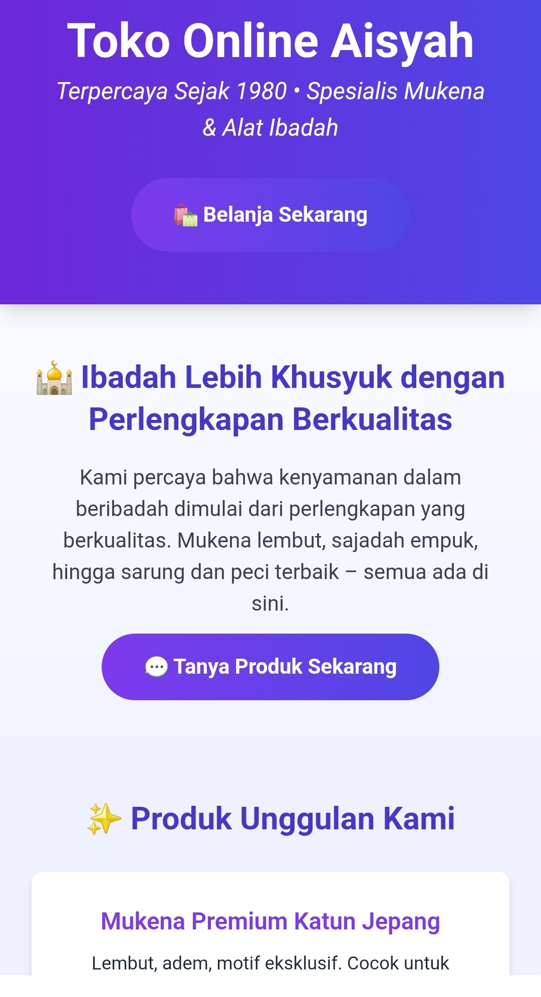 Landing Page Toko Mukena